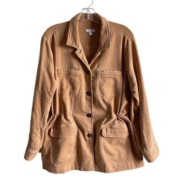 J. Jill Utility Jacket‎ Petite Large Drawstring Waist Pockets Brown - Picture 2 of 8